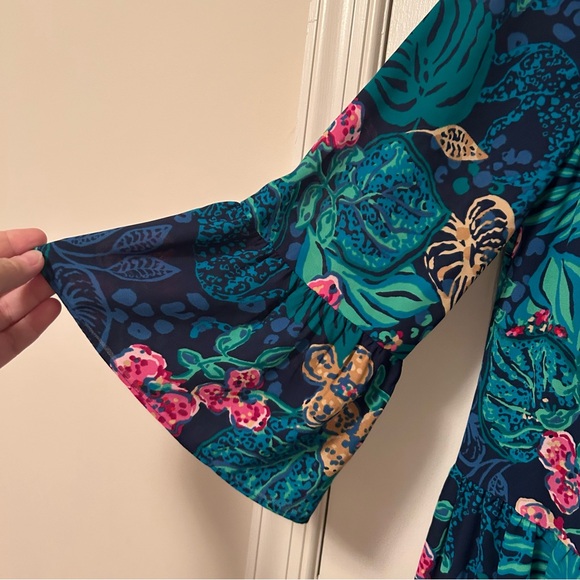 Lilly Pulitzer Gabriel Dress Navy Life of the Party Flare Sleeve Lileeze Size 00 - Picture 4 of 7